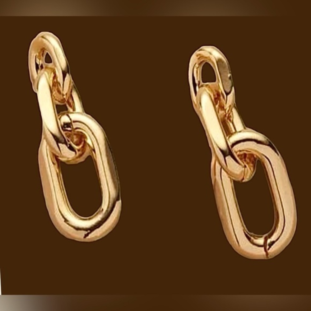 Anthropologie Trendy Gold Paperclip Chain Link Drop Earrings
